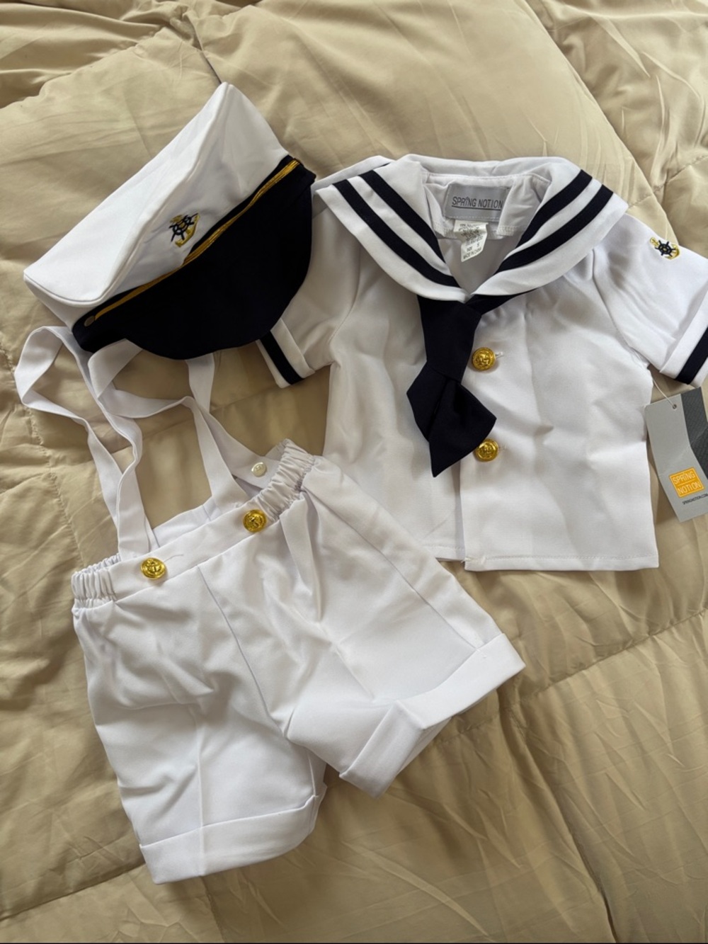 Baby Sailor Outfit Spring Notion White Sailor Blouse Shorts with Navy Trim
